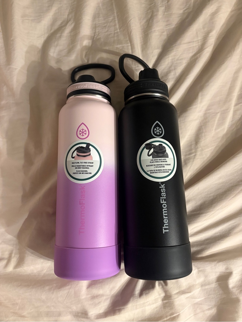 ThermoFlask 40 oz Insulated Stainless Water Bottle Set Purple/Pink + Black